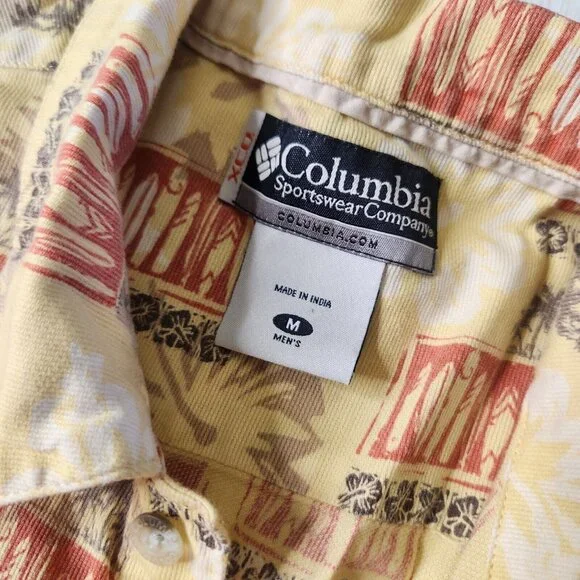 Columbia Mens Hawaiian Shirt Yellow Surf Boards Hibiscus Floral Print Size M - Picture 6 of 6
